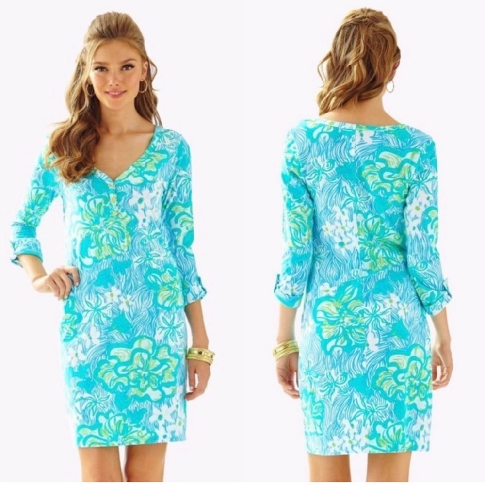 Lilly Pulitzer Palmetto Jersey Dress in Lagoon Green Wave Rider